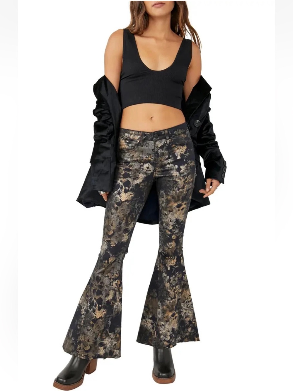 NWT Free People Jayde High Rise Metallic Flare Pants - Picture 3 of 15